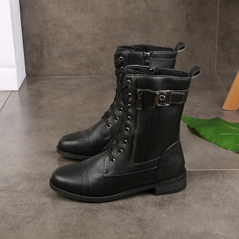 Botas de cuero con punta redonda y cremallera