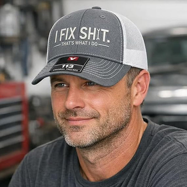 🧢 ¡AHORA CON UN 50 % DE DESCUENTO! 🛠️ Gorra bordada con el lema «I Fix Shit»: diseño divertido, malla transpirable y perfecta para el día a día para hombres resolutivos 🛠️