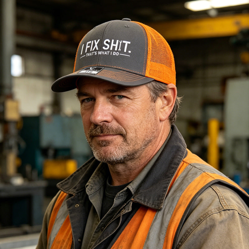 🧢 ¡AHORA CON UN 50 % DE DESCUENTO! 🛠️ Gorra bordada con el lema «I Fix Shit»: diseño divertido, malla transpirable y perfecta para el día a día para hombres resolutivos 🛠️