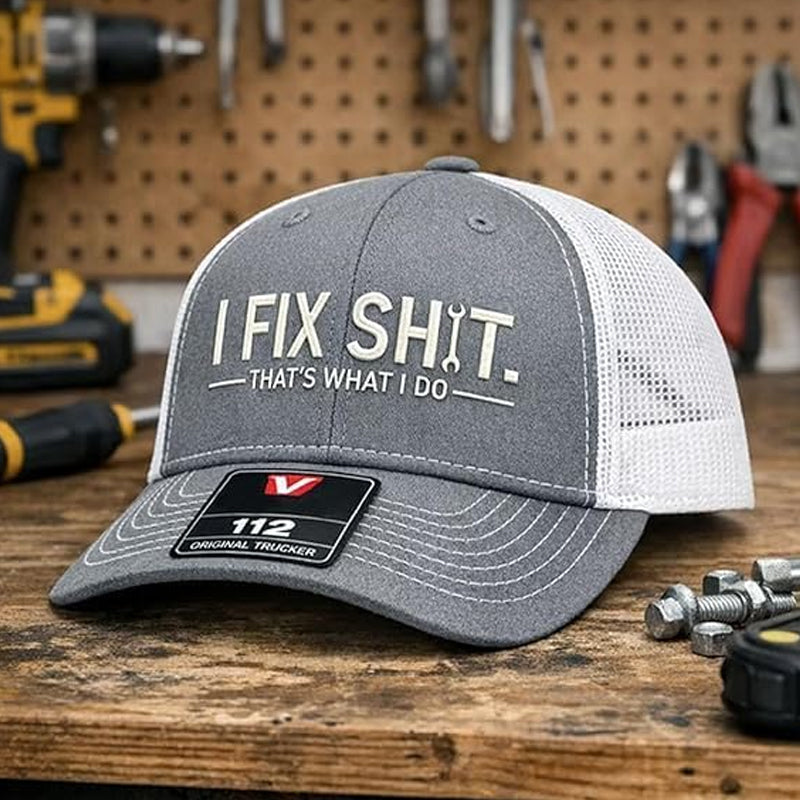 🧢 ¡AHORA CON UN 50 % DE DESCUENTO! 🛠️ Gorra bordada con el lema «I Fix Shit»: diseño divertido, malla transpirable y perfecta para el día a día para hombres resolutivos 🛠️