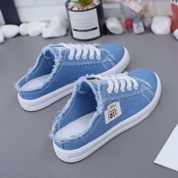 👟 ¡50 % DE DESCUENTO! 👖 Zapatillas tipo mule de denim para mujer: fáciles de poner, con suela cómoda y perfectas para un look veraniego atrevido ☀️