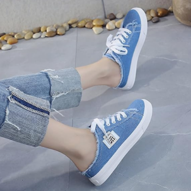 👟 ¡50 % DE DESCUENTO! 👖 Zapatillas tipo mule de denim para mujer: fáciles de poner, con suela cómoda y perfectas para un look veraniego atrevido ☀️