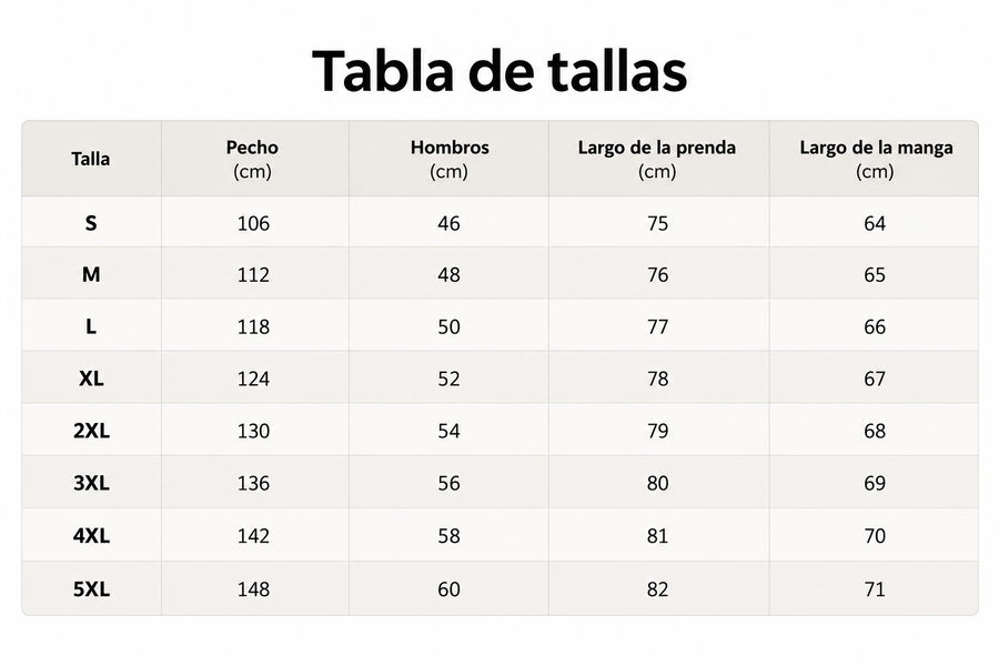 Guía de tallas de Adonis | Jersey Ligero con Cuello de Cremallera