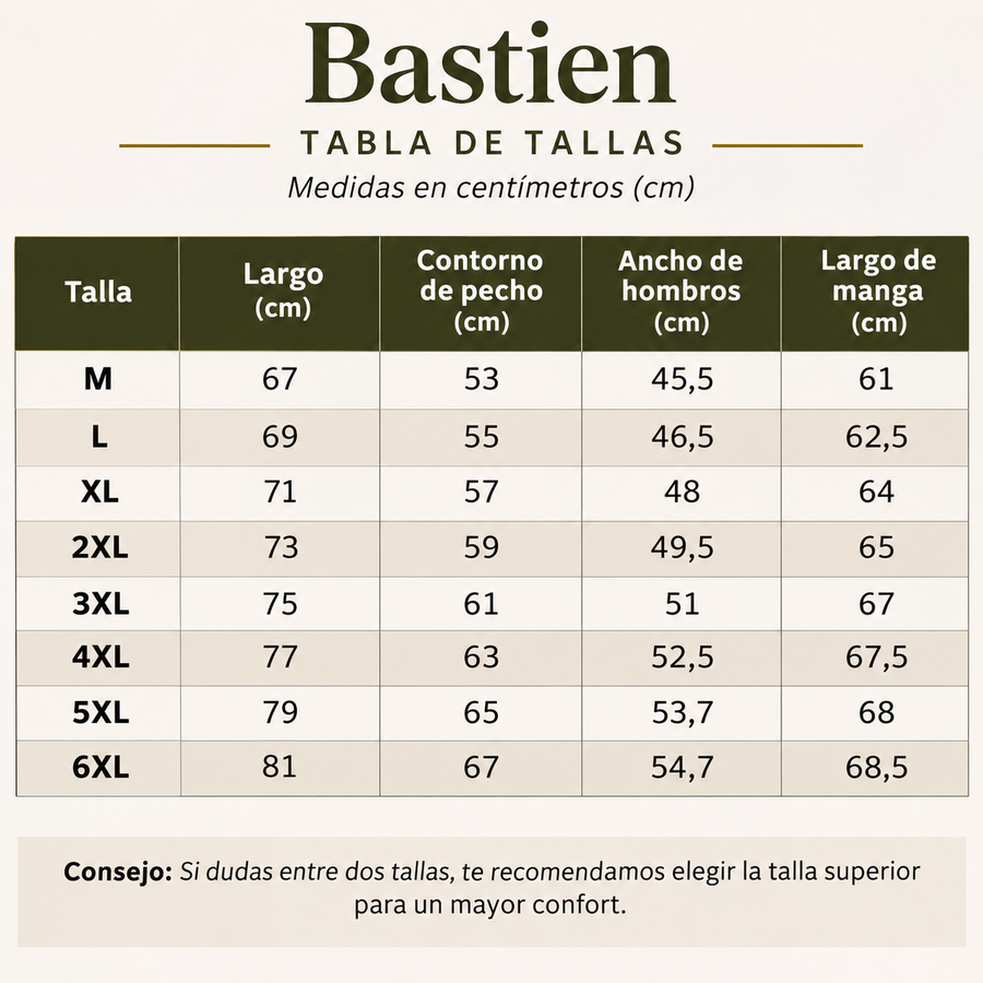 Guía de tallas de Bastien™ | Chaqueta Militar Estructurada