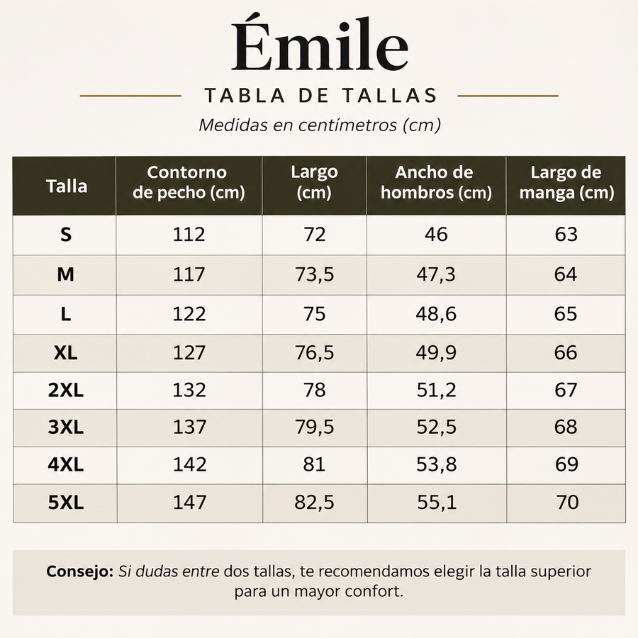 Guía de tallas de Émile | Chaqueta Field Elegante y Resistente