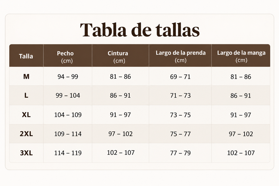 Guía de tallas de Enzo | Jersey Suave de Punto