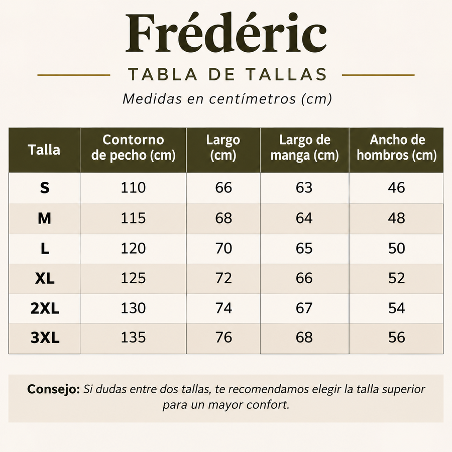 Guía de tallas de Frédéric | Chaqueta de Antelina
