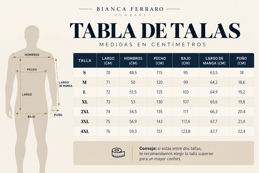 Guía de tallas de Romeo | Chaqueta Vintage de Estilo Casual