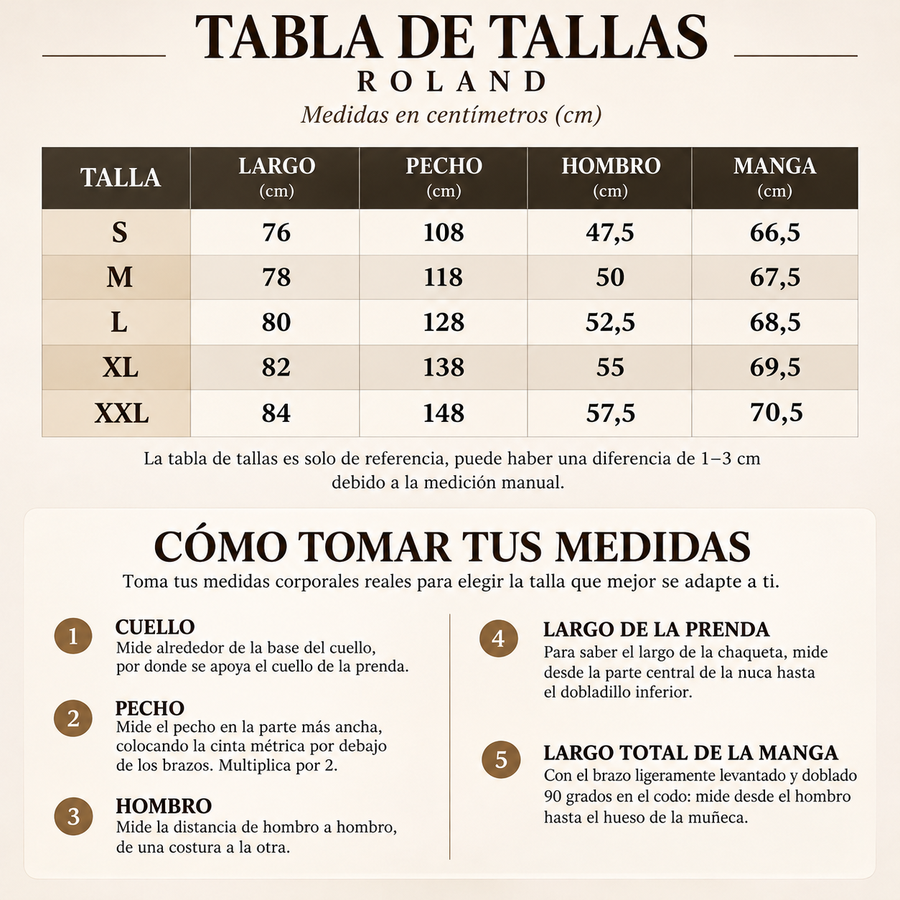 Guía de tallas de Roland | Chaqueta de Otoño Elegante
