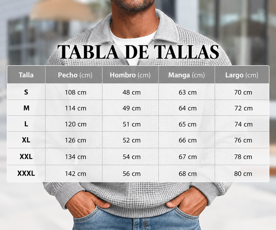 Guía de tallas de Bruno | Jersey Waffle de Media Cremallera