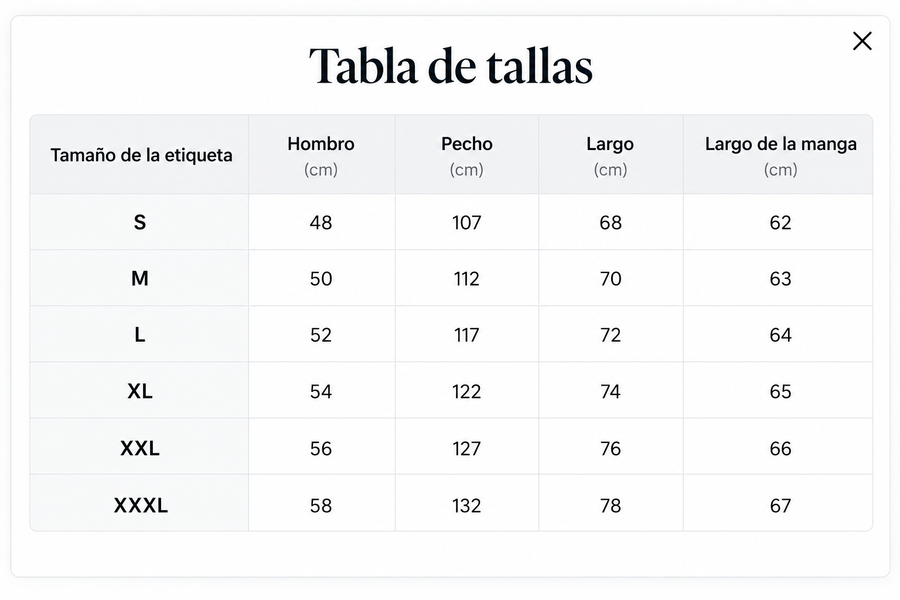 Guía de tallas de Dante | Jersey Waffle de Cuello Abierto