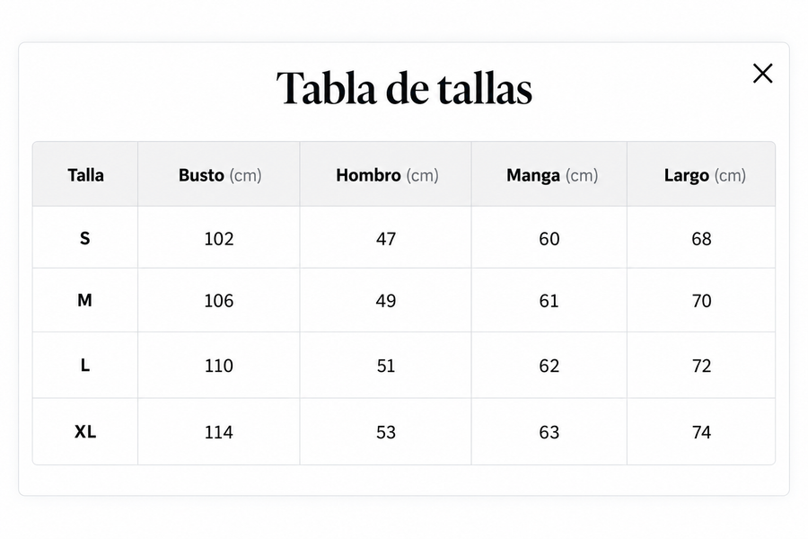 Guía de tallas de Irving | Camiseta de Manga Larga Efecto doble capa